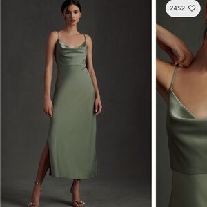 BHLDN Cali satin cowl-neck midi slip dress